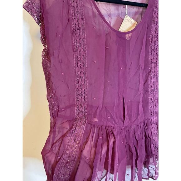*Lucky Brand burgundy boho sheer blouse size S - Picture 4 of 8